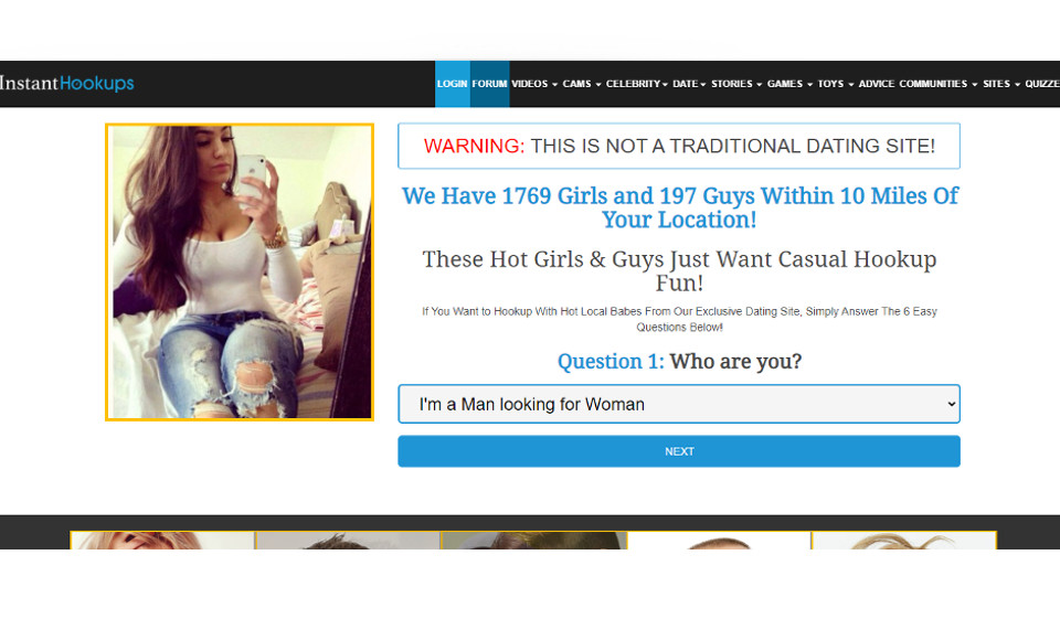 La primera impresión de la plataforma de citas InstantHookups